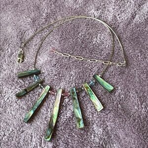 Silver 925 Abalone Shell (Green,Blue,Pink) Bar Necklace with Swarovski Crystals.
